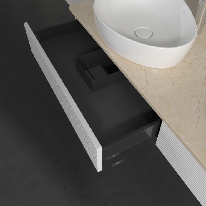 Villeroy & Boch Antao Waschbeckenunterschrank, 160 x 19 cm, 2 Auszüge, Front mit Struktur, mit Hahnloch, für Waschtisch links und rechts