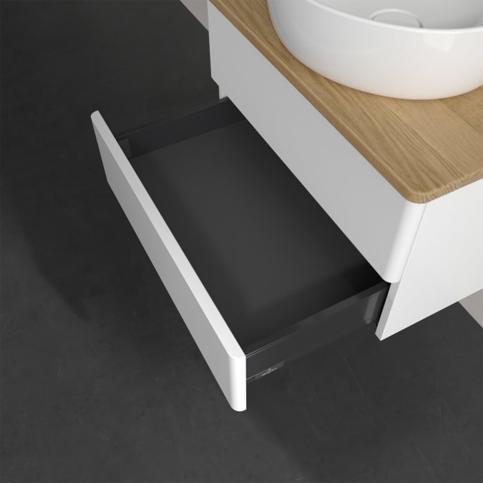 Villeroy & Boch Antao Waschbeckenunterschrank, 60 x 19 cm, 2 Auszüge, Fronten ohne Struktur, ohne Hahnloch