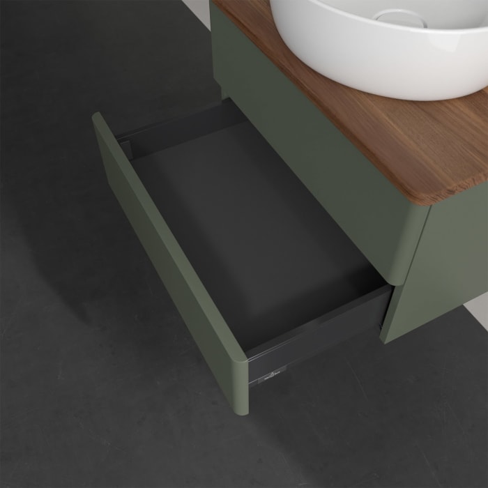 Villeroy & Boch Antao Waschbeckenunterschrank, 60 x 19 cm, 2 Auszüge, Fronten ohne Struktur, ohne Hahnloch