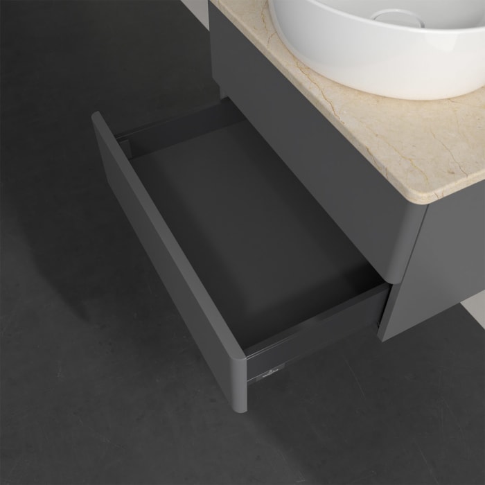 Villeroy & Boch Antao Waschbeckenunterschrank, 60 x 19 cm, 2 Auszüge, Fronten ohne Struktur, ohne Hahnloch