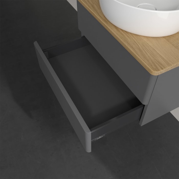 Villeroy & Boch Antao Waschbeckenunterschrank, 60 x 19 cm, 2 Auszüge, Fronten ohne Struktur, mit Hahnloch