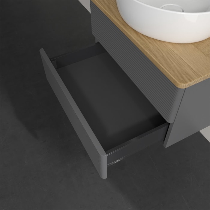 Villeroy & Boch Antao Waschbeckenunterschrank, 60 x 19 cm, 2 Auszüge, Fronten mit Struktur, ohne Hahnloch