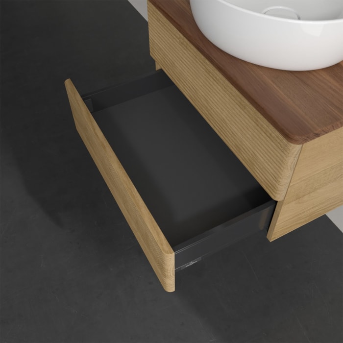 Villeroy & Boch Antao Waschbeckenunterschrank, 60 x 19 cm, 2 Auszüge, Fronten mit Struktur, ohne Hahnloch