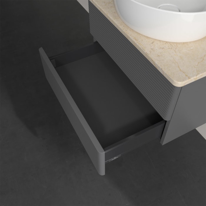 Villeroy & Boch Antao Waschbeckenunterschrank, 60 x 19 cm, 2 Auszüge, Fronten mit Struktur, ohne Hahnloch