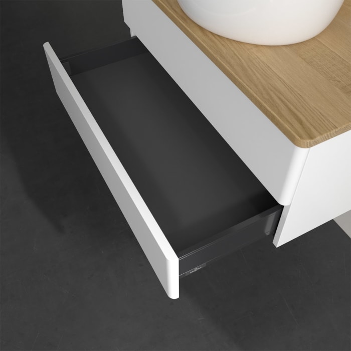 Villeroy & Boch Antao Waschbeckenunterschrank, 80 x 19 cm, 2 Auszüge, Fronten ohne Struktur, mit Hahnloch