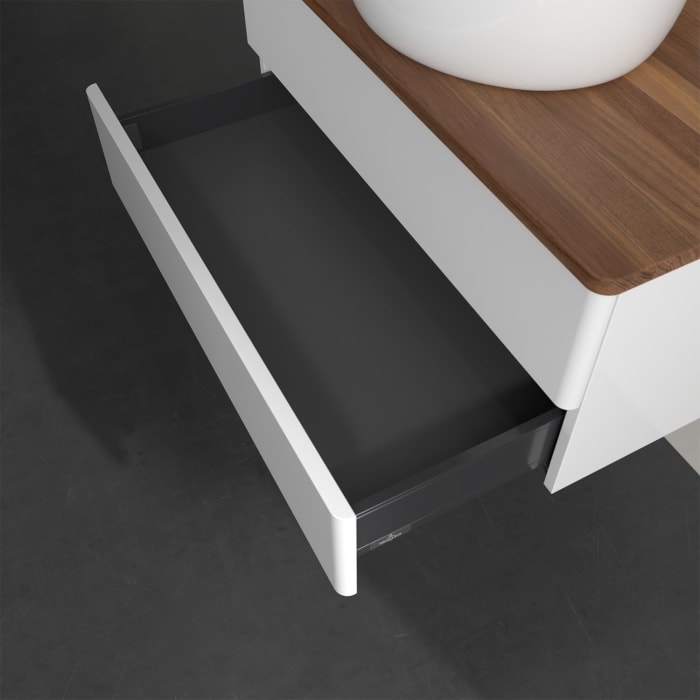 Villeroy & Boch Antao Waschbeckenunterschrank, 80 x 19 cm, 2 Auszüge, Fronten ohne Struktur, mit Hahnloch