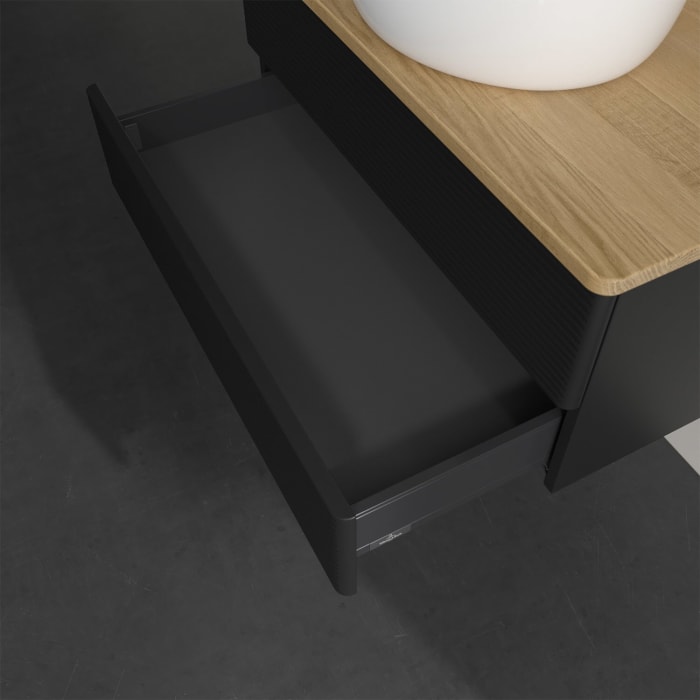 Villeroy & Boch Antao Waschbeckenunterschrank, 80 x 19 cm, 2 Auszüge, Fronten mit Struktur, ohne Hahnloch