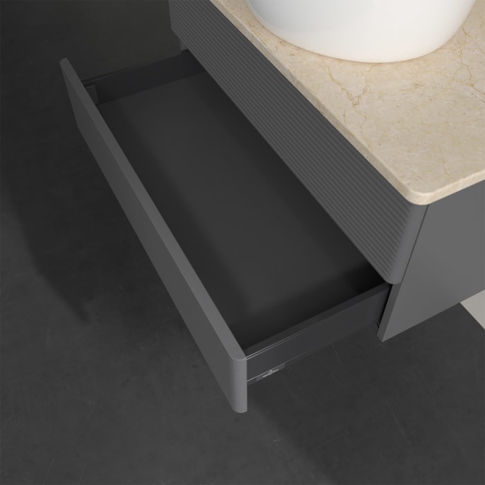 Villeroy & Boch Antao Waschbeckenunterschrank, 80 x 19 cm, 2 Auszüge, Fronten mit Struktur, ohne Hahnloch