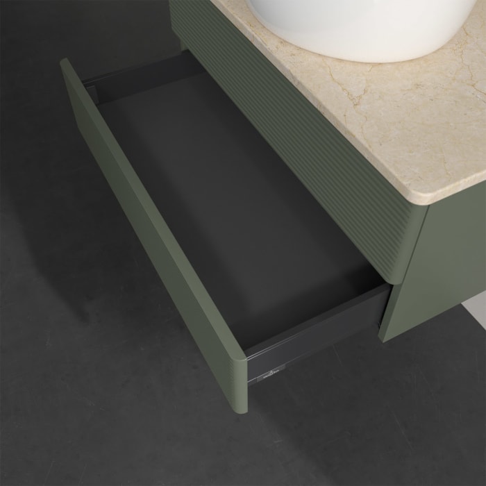 Villeroy & Boch Antao Waschbeckenunterschrank, 80 x 19 cm, 2 Auszüge, Fronten mit Struktur, ohne Hahnloch