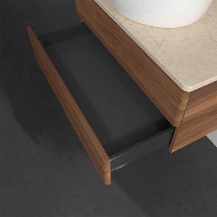 Villeroy & Boch Antao Waschbeckenunterschrank, 80 x 19 cm, 2 Auszüge, Fronten mit Struktur, ohne Hahnloch