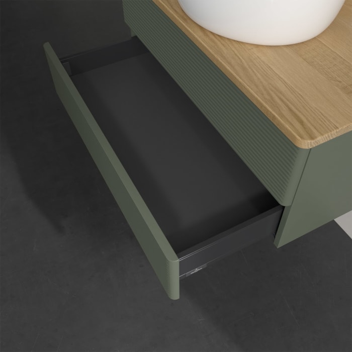 Villeroy & Boch Antao Waschbeckenunterschrank, 80 x 19 cm, 2 Auszüge, Fronten mit Struktur, mit Hahnloch