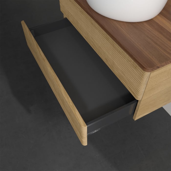 Villeroy & Boch Antao Waschbeckenunterschrank, 80 x 19 cm, 2 Auszüge, Fronten mit Struktur, mit Hahnloch