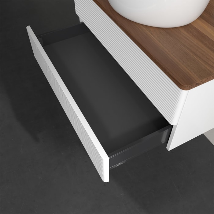 Villeroy & Boch Antao Waschbeckenunterschrank, 80 x 19 cm, 2 Auszüge, Fronten mit Struktur, mit Hahnloch