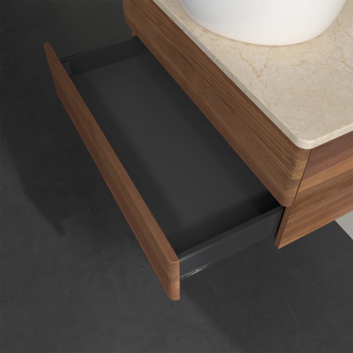 Villeroy & Boch Antao Waschbeckenunterschrank, 80 x 19 cm, 2 Auszüge, Fronten mit Struktur, mit Hahnloch