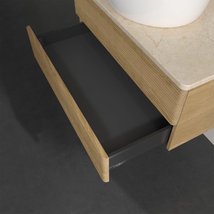 Villeroy & Boch Antao Waschbeckenunterschrank, 80 x 19 cm, 2 Auszüge, Fronten mit Struktur, mit Hahnloch