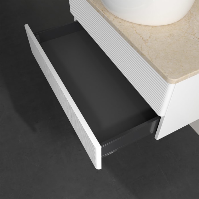 Villeroy & Boch Antao Waschbeckenunterschrank, 80 x 19 cm, 2 Auszüge, Fronten mit Struktur, mit Hahnloch