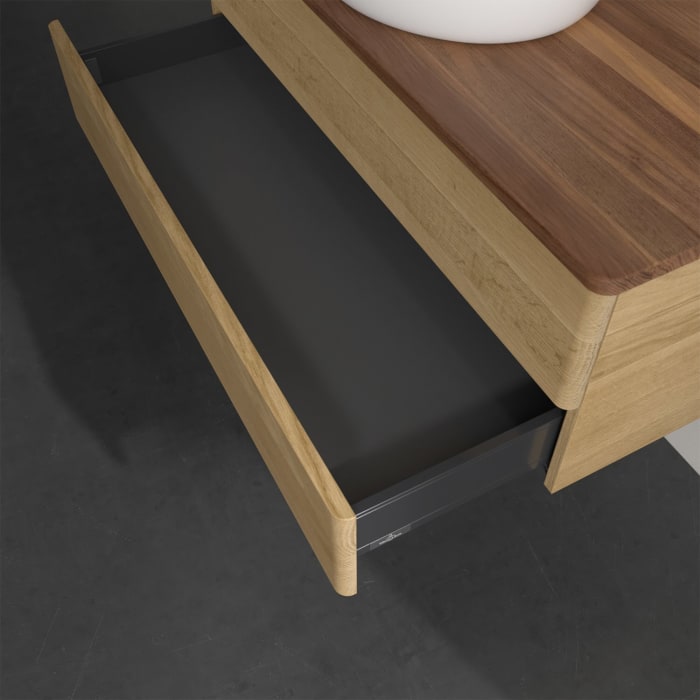 Villeroy & Boch Antao Waschbeckenunterschrank, 100 x 19 cm, 2 Auszüge, Fronten ohne Struktur, ohne Hahnloch