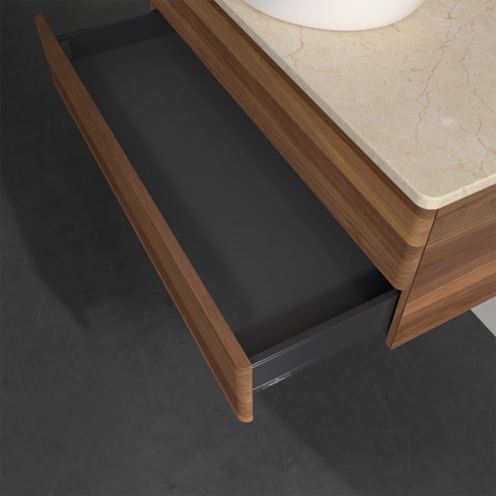 Villeroy & Boch Antao Waschbeckenunterschrank, 100 x 19 cm, 2 Auszüge, Fronten ohne Struktur, ohne Hahnloch