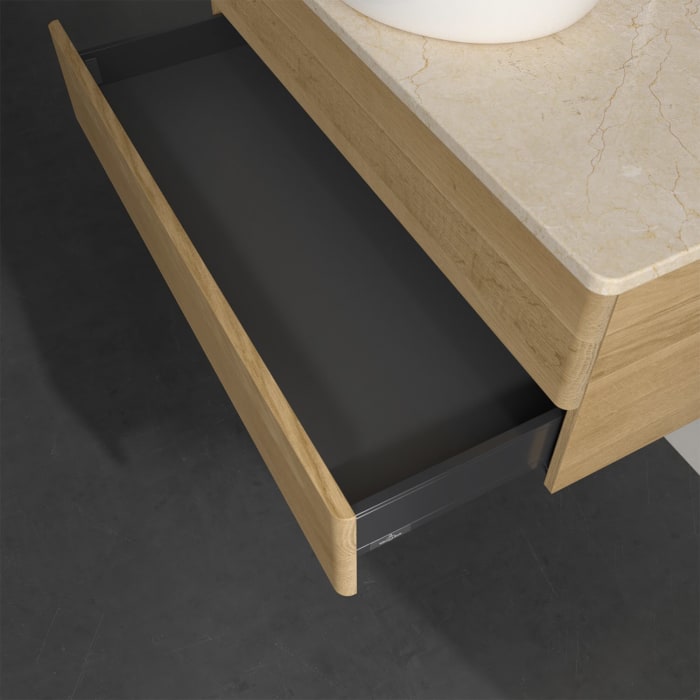 Villeroy & Boch Antao Waschbeckenunterschrank, 100 x 19 cm, 2 Auszüge, Fronten ohne Struktur, mit Hahnloch