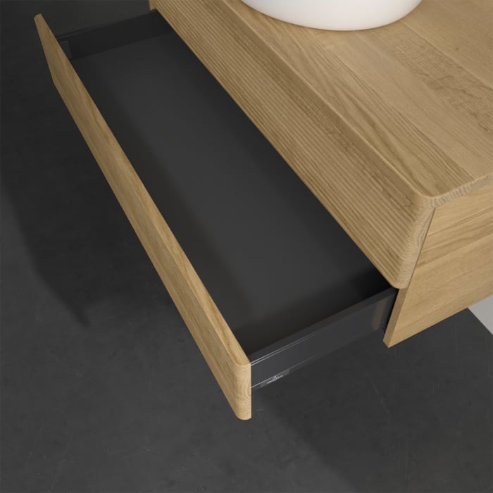 Villeroy & Boch Antao Waschbeckenunterschrank, 100 x 19 cm, 2 Auszüge, Fronten mit Struktur, ohne Hahnloch