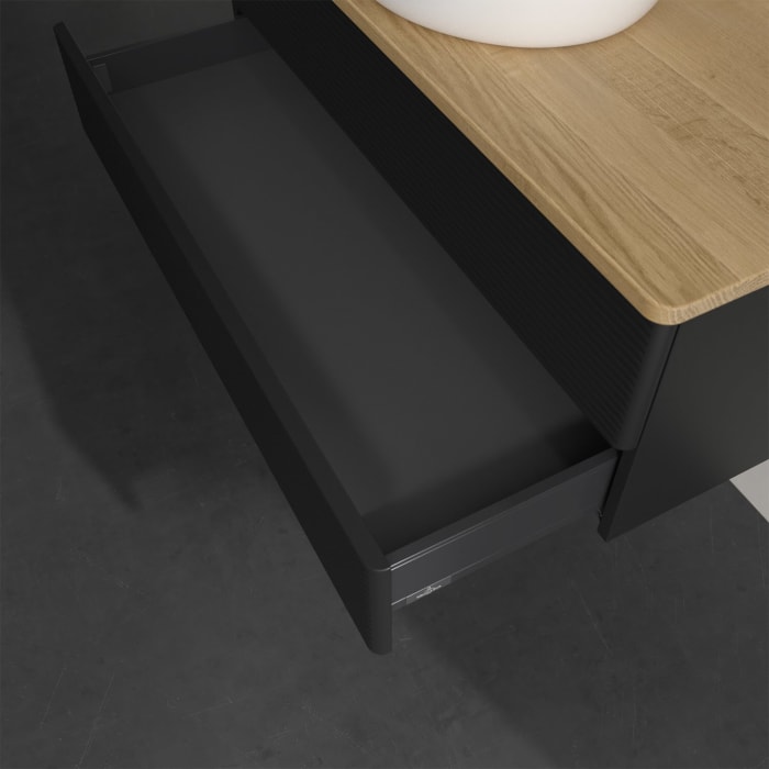 Villeroy & Boch Antao Waschbeckenunterschrank, 100 x 19 cm, 2 Auszüge, Fronten mit Struktur, ohne Hahnloch