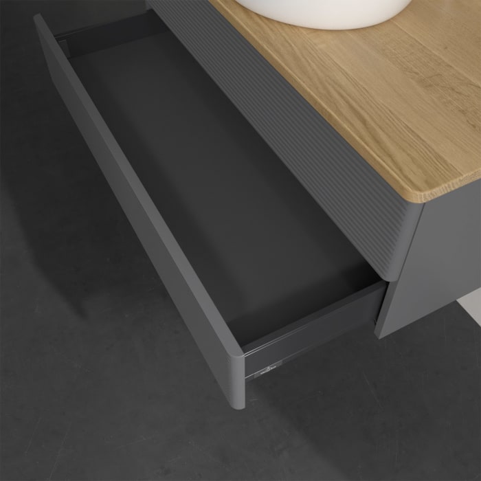 Villeroy & Boch Antao Waschbeckenunterschrank, 100 x 19 cm, 2 Auszüge, Fronten mit Struktur, mit Hahnloch