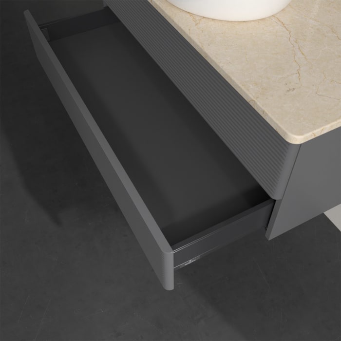 Villeroy & Boch Antao Waschbeckenunterschrank, 100 x 19 cm, 2 Auszüge, Fronten mit Struktur, mit Hahnloch