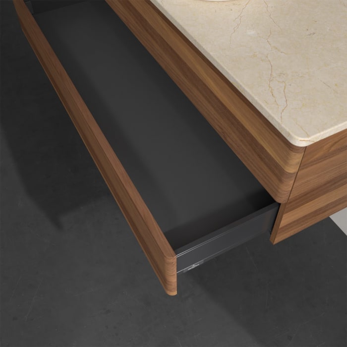 Villeroy & Boch Antao Waschbeckenunterschrank, 120 x 19 cm, 2 Auszüge, Fronten ohne Struktur, ohne Hahnloch, für Waschtisch mittig