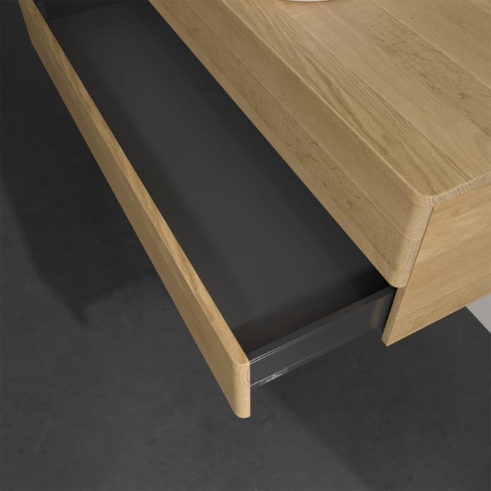 Villeroy & Boch Antao Waschbeckenunterschrank, 120 x 19 cm, 2 Auszüge, Fronten ohne Struktur, mit Hahnloch, für Waschtisch mittig