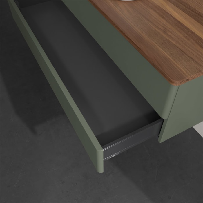 Villeroy & Boch Antao Waschbeckenunterschrank, 120 x 19 cm, 2 Auszüge, Fronten ohne Struktur, mit Hahnloch, für Waschtisch mittig