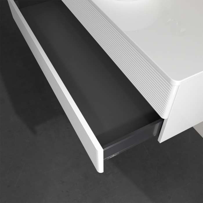Villeroy & Boch Antao Waschbeckenunterschrank, 120 x 19 cm, 2 Auszüge, Fronten mit Struktur, ohne Hahnloch, für Waschtisch mittig
