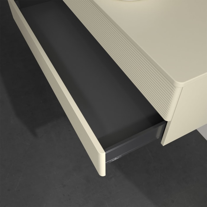 Villeroy & Boch Antao Waschbeckenunterschrank, 120 x 19 cm, 2 Auszüge, Fronten mit Struktur, ohne Hahnloch, für Waschtisch mittig