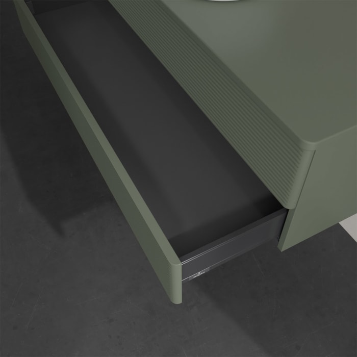 Villeroy & Boch Antao Waschbeckenunterschrank, 120 x 19 cm, 2 Auszüge, Fronten mit Struktur, ohne Hahnloch, für Waschtisch mittig