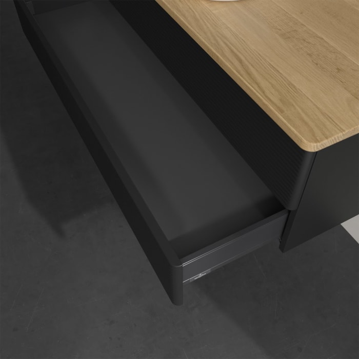 Villeroy & Boch Antao Waschbeckenunterschrank, 120 x 19 cm, 2 Auszüge, Fronten mit Struktur, ohne Hahnloch, für Waschtisch mittig