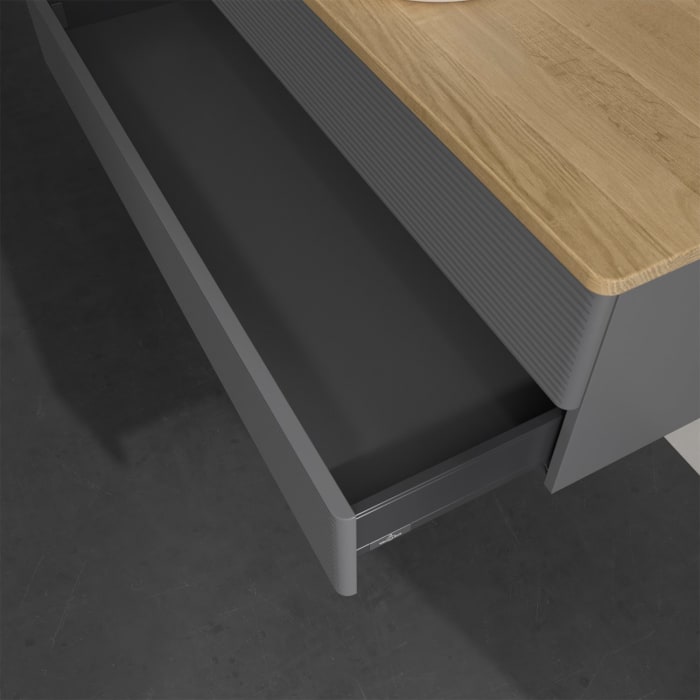 Villeroy & Boch Antao Waschbeckenunterschrank, 120 x 19 cm, 2 Auszüge, Fronten mit Struktur, mit Hahnloch, für Waschtisch mittig