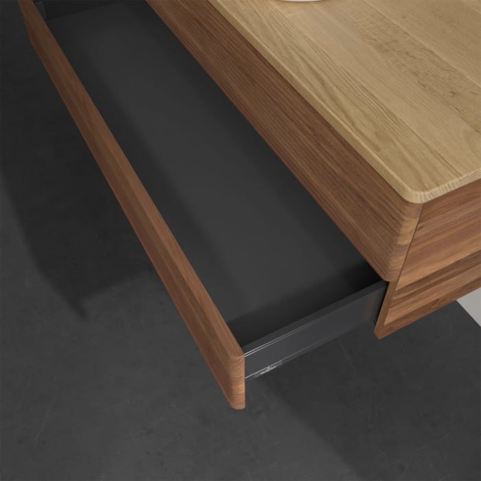 Villeroy & Boch Antao Waschbeckenunterschrank, 120 x 19 cm, 2 Auszüge, Fronten mit Struktur, mit Hahnloch, für Waschtisch mittig