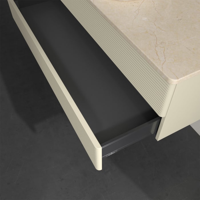 Villeroy & Boch Antao Waschbeckenunterschrank, 120 x 19 cm, 2 Auszüge, Fronten mit Struktur, mit Hahnloch, für Waschtisch mittig