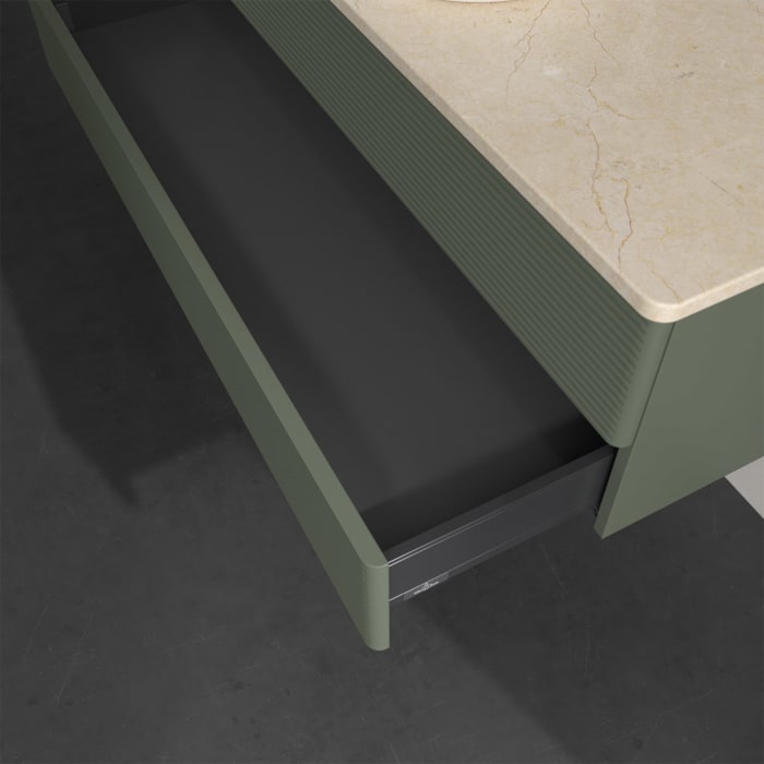 Villeroy & Boch Antao Waschbeckenunterschrank, 120 x 19 cm, 2 Auszüge, Fronten mit Struktur, mit Hahnloch, für Waschtisch mittig