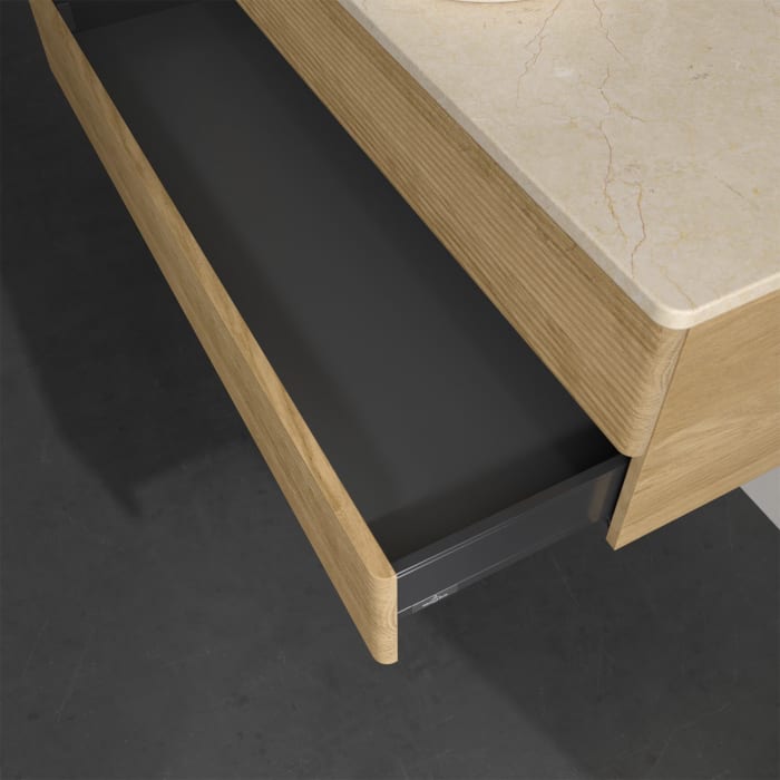 Villeroy & Boch Antao Waschbeckenunterschrank, 120 x 19 cm, 2 Auszüge, Fronten mit Struktur, mit Hahnloch, für Waschtisch mittig