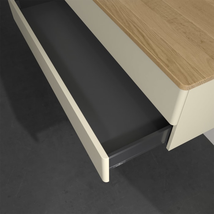 Villeroy & Boch Antao Waschbeckenunterschrank, 120 x 19 cm, 2 Auszüge, Fronten ohne Struktur, ohne Hahnloch, für Waschtisch links