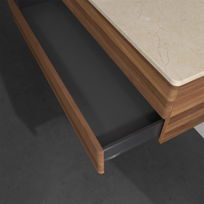 Villeroy & Boch Antao Waschbeckenunterschrank, 120 x 19 cm, 2 Auszüge, Fronten ohne Struktur, ohne Hahnloch, für Waschtisch links