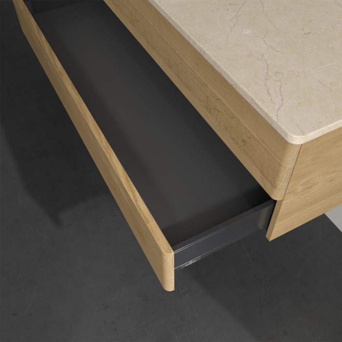 Villeroy & Boch Antao Waschbeckenunterschrank, 120 x 19 cm, 2 Auszüge, Fronten ohne Struktur, ohne Hahnloch, für Waschtisch links