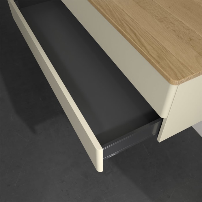 Villeroy & Boch Antao Waschbeckenunterschrank, 120 x 19 cm, 2 Auszüge, Fronten ohne Struktur, mit Hahnloch, für Waschtisch links