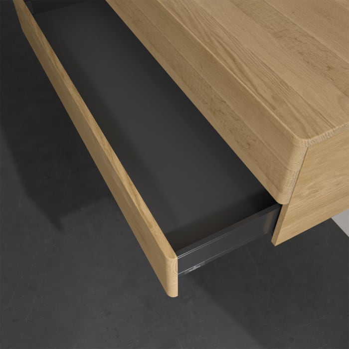 Villeroy & Boch Antao Waschbeckenunterschrank, 120 x 19 cm, 2 Auszüge, Fronten ohne Struktur, mit Hahnloch, für Waschtisch links