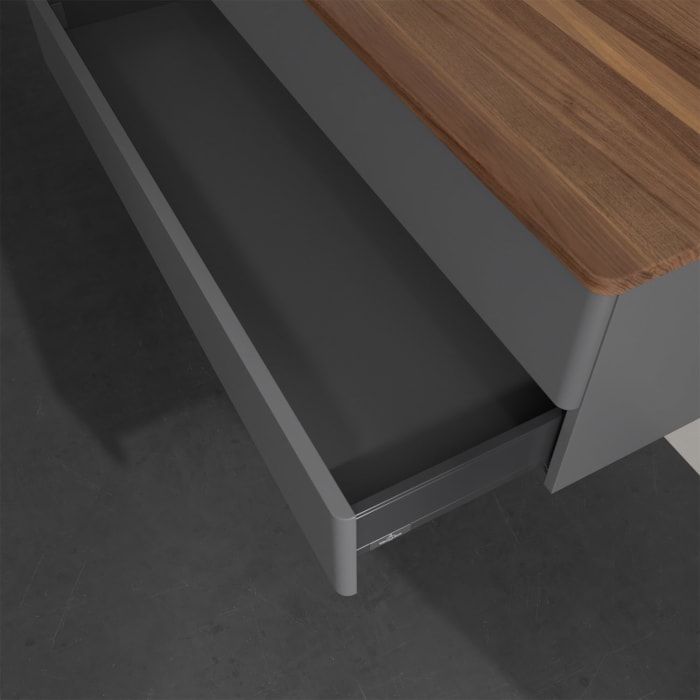 Villeroy & Boch Antao Waschbeckenunterschrank, 120 x 19 cm, 2 Auszüge, Fronten ohne Struktur, mit Hahnloch, für Waschtisch links