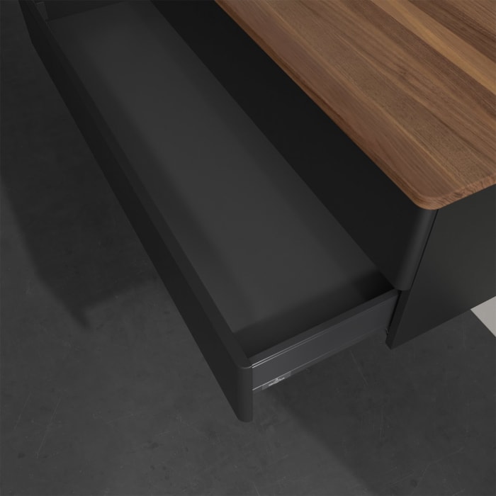 Villeroy & Boch Antao Waschbeckenunterschrank, 120 x 19 cm, 2 Auszüge, Fronten ohne Struktur, mit Hahnloch, für Waschtisch links