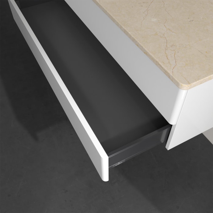 Villeroy & Boch Antao Waschbeckenunterschrank, 120 x 19 cm, 2 Auszüge, Fronten ohne Struktur, mit Hahnloch, für Waschtisch links