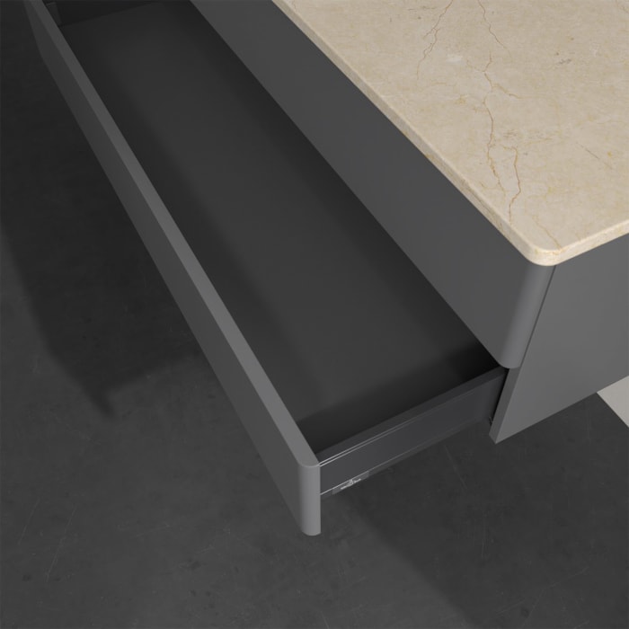 Villeroy & Boch Antao Waschbeckenunterschrank, 120 x 19 cm, 2 Auszüge, Fronten ohne Struktur, mit Hahnloch, für Waschtisch links