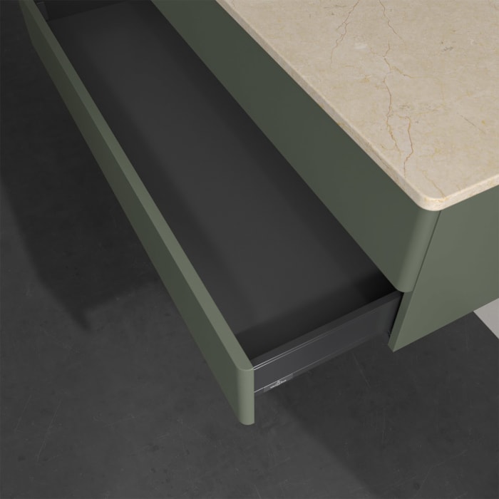 Villeroy & Boch Antao Waschbeckenunterschrank, 120 x 19 cm, 2 Auszüge, Fronten ohne Struktur, mit Hahnloch, für Waschtisch links