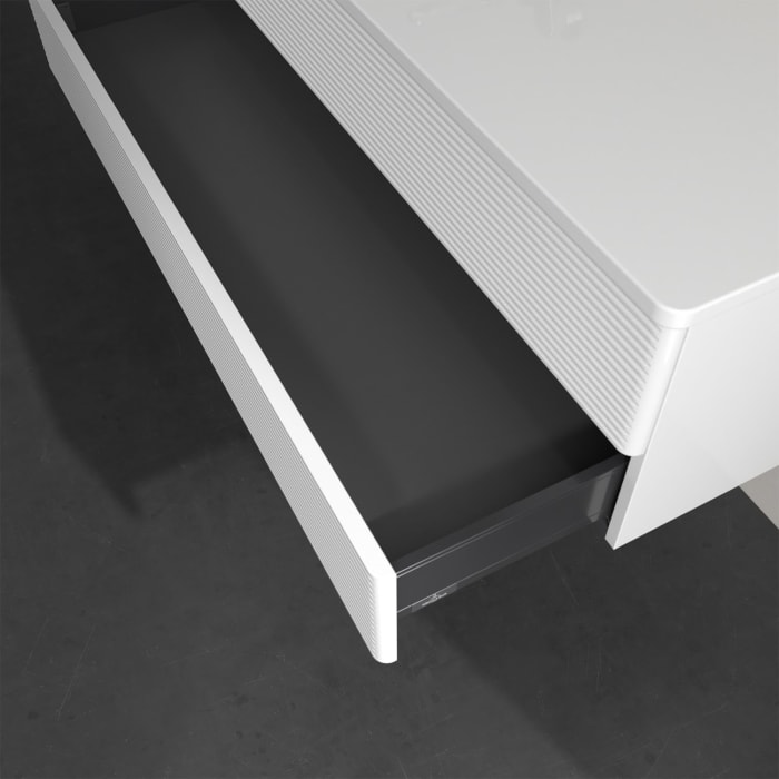 Villeroy & Boch Antao Waschbeckenunterschrank, 120 x 19 cm, 2 Auszüge, Fronten mit Struktur, ohne Hahnloch, für Waschtisch links